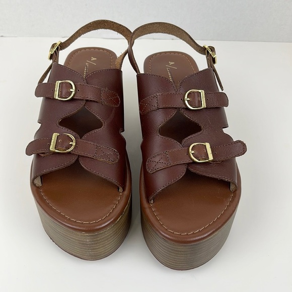 Anthropologie Buckle Platform Wedge Sandal Slingback Size EU 40 Brown - Picture 5 of 9
